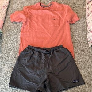 Patagonia Men’s Coral T-Shirt and Gray Shorts Set